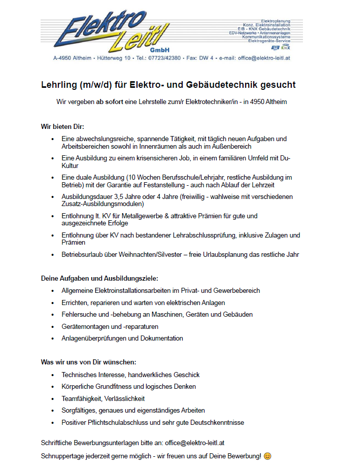 Foto Stellenausschreibung Lehrling 2024